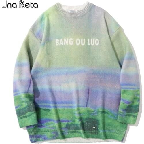 Una Reta Tie Dye Sweater Men New Print Streetwear Men Clothing Long Sleeve Pullover Pull Homme Couple Oversized Sweater