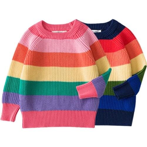 2020 Baby Boy Girl Rainbow Striped Long Sleeve Kint Sweater Fashion Boys Girls Sweaters Autumn Toddler Kids Clothes Tops Outfit
