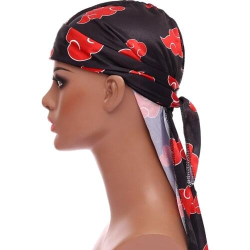 Street Hip-Hop Silky Durags For Men Print Bandana Turban Hat Unisex Doo Durag Wigs Women Headwrap Chemo Cap Long Tail Pirate Hat