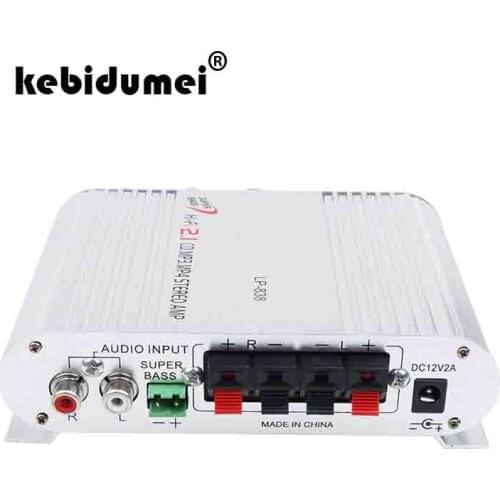 Kebidumei LP-838 Car Channel Amplifiers Hi-Fi 2.1 Stereo Subwoofer Audio Bass Speaker Booster Connect With DVD Player Phone