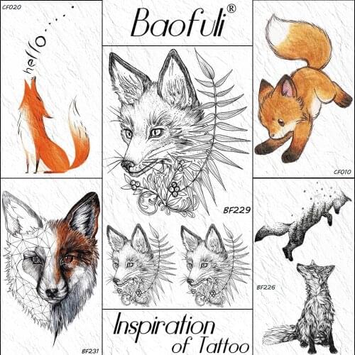 Baofuli Black Sketch Fox Flower Leaves Temporary Tattoo Waterproof Men Women Tatoos Sticker Body Art Fake Arm Leg Tattoo Paste
