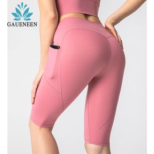 GAUENEEN Women Yoga Shorts High Waist Lifting Push Up Tight Sports Short Pants Half Biker Running Gym Shorts with Phone Pocket