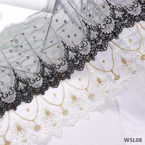 Zsbszc 3 yards new gold silver mesh lace trim Lolita net Embroidery lace ribbon for Sewing cloth 24cm width WSL08