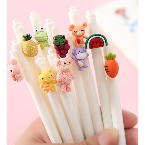 1 Piece Kawaii Gel Pen Korean Cartoon Creative Cute Fruit Head School Office Stationery Sweet Pretty Lovely Funny
