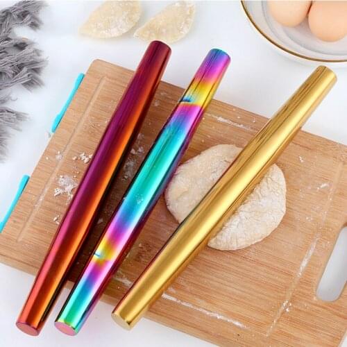 1Pc Stainless Steel Rolling Pin Kitchen Utensils Dough Roller Bake Pizza Noodles Cookie Dumplings Making Non-stick Baking Tool