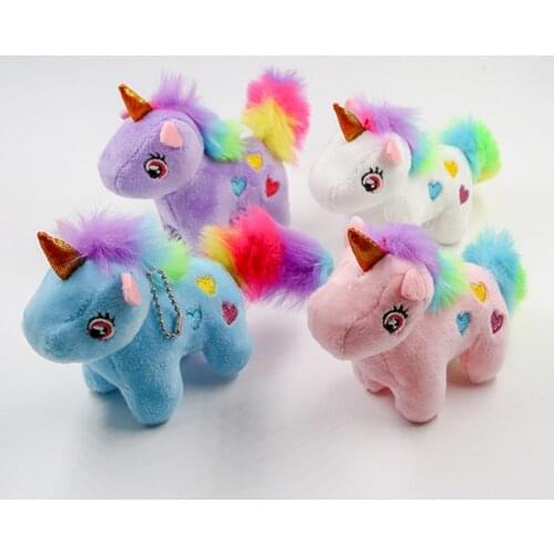 14CM Super hot unicorn hair pendant key chain multicolor embroidered heart cute pony toy