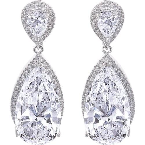 2016 Fashion High Quality White GOLD Rhinestone Indian Style Accessories water Drop Earring Wedding Jewelry GLE1169