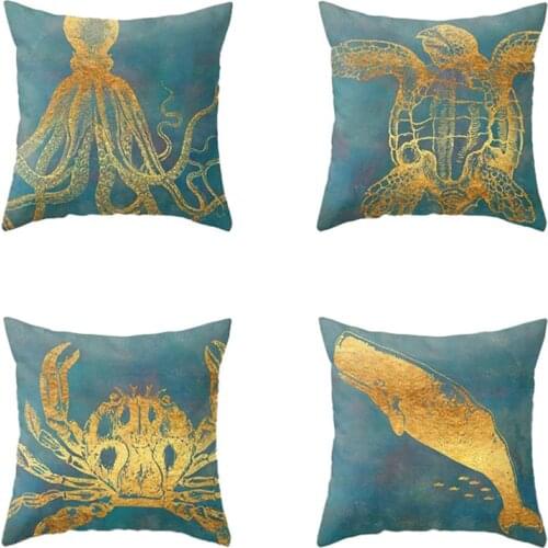 4PCS Whale Crab Pattern Cushion Cover Pillowcase Home Decorative Sofa Square Pillow Cover Bedroom Car Decor 45X45cm