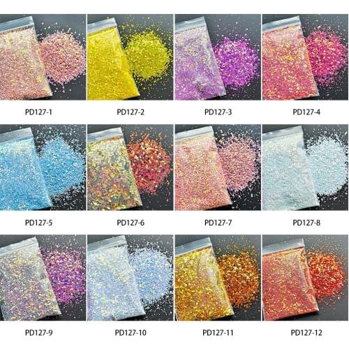 50G (Mix Size ) 12Colors Shift Rainbow mix w/video - Glitter for Tumblers Nail art NEW Opal Rainbow Color Shift Chunky ,Hyu7676