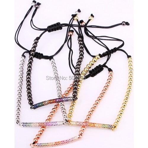 6PCS ZYZ-B7200 Full of Rainbow CZ Stone Chain Charm bracelet thick bar bracelet Braiding Women Macrame Bracelet CZ Jewelry