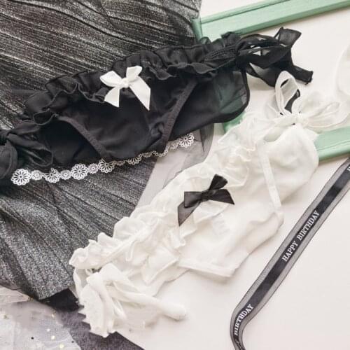Black Underwear For Girl Lovely Mesh Coast Lace Side Bow Low Waist Seamless Transparent Panties Breathable Hollow Out Bandage