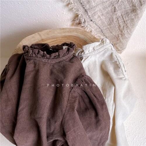 2021 Childrens Clothing Autumn Clothing New Arrival Girls' Autumn Korean Style Puff Sleeve Corduroy Long Sleeve Shirt