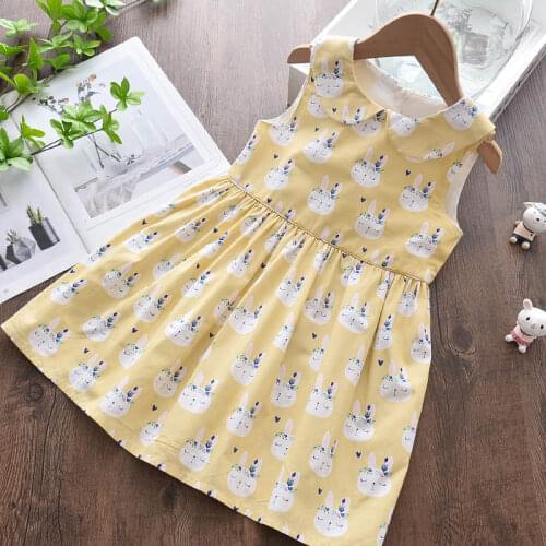 Girls Cartoon Bunny Print Dresses 2021 New Baby Sleeveless Cute Vestidos For Girl Kids Holiday Party Casual Outfits