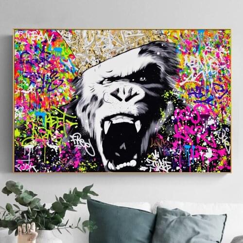Home Decor Graffiti Animals Oil Painting on Canvas Cuadros Posters and Prints Wall Art Orangutan and Cat Picture for Living Room