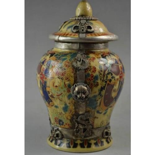 Porcelain Drawing Dowager Armoured Dragon Phoenix Lion Usable Storage Pot