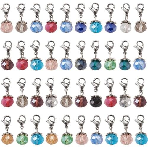 56pcs/Set Electroplate Faceted Glass Pendants Dangle Beads Charms with Lobster Claw Clasps for Earrings Necklace Jewelry Making
