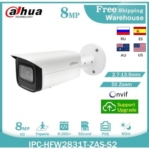 Dahu 8MP 4K IP Camera IPC-HFW2831T-ZAS-S2 5X Zoom H265+ SD Card IR60m CCTV POE Outdoor Starlight Security Bullet Video Camera