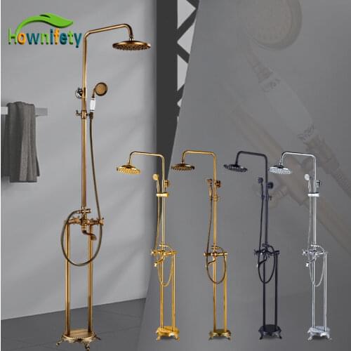 Classic Antique Brass Shower Set Bathroom Tub Matching Higher Faucets Brass Shower Head Roatable Tub mixer Taps