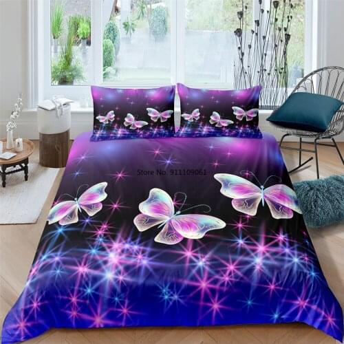 Purple Dream Duvet Cover Set Butterfly Printed Queen King Size Bed Cover Set Twin Full Single Double Bedding Set Quilt Cover