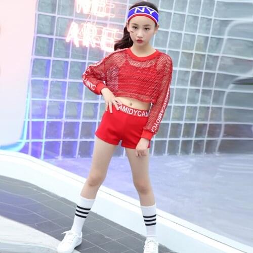 New Children Hip Hop Sequin Costume Kids Jazz Dance Street Dance Performance Clothing Modern Dance Girls Clothes Set Send Socks