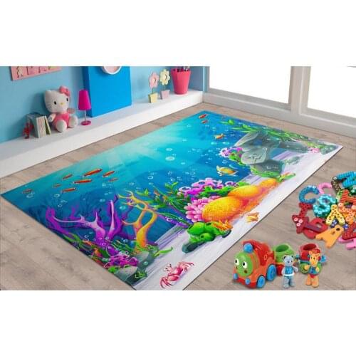 Under sea Patterned Carpet ,Non Slip Floor Carpet,Teens Carpet,Turkish Rug