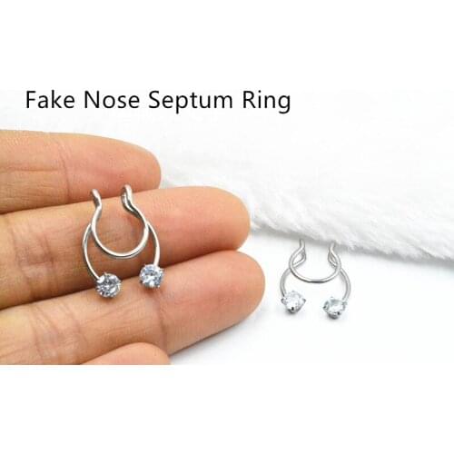 Lot50pcs New Clip On CZ Gems Fake Nose Hoop Rings Surgical Steel No Hole Non Piercing Body Jewelry Free shipment 18G 20G Hot