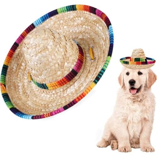 Mini Sombrero Pet Hat Adjustable Mini Mexican style Straw Hat for dog cat Party Supplies for Dog Costume