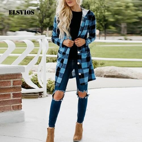 Fashion Loose Plaid Shirt Jacket Autumn Winter Women Elegant Long Sleeve Hooded Cardigan Coats Lady Casual Button Pocket Outwear