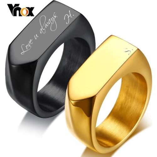 Vnox Customize Rings for Men Punk Bullet Flat Top Signet Band Stainless Steel Fraternal Rings Gothic Personalize Name Initial