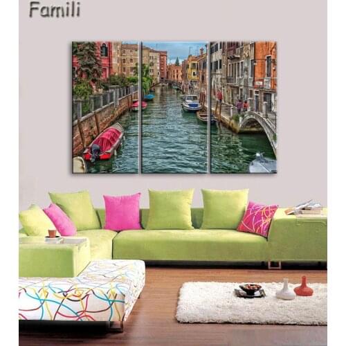 Unframed 3 Panels Canvas Wall Art for Wall Decor Home Decoration Seaside Castle Nature Canvas Paintings Modern Venice Print Art