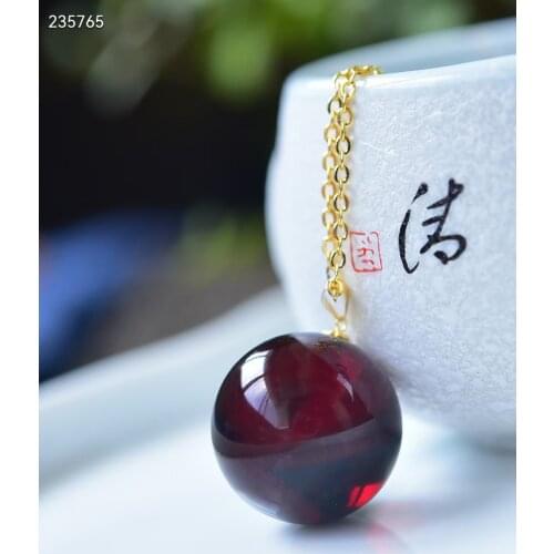 Genuine Natural Red Amber Necklace Round Sphere Pendant 18K Gold Women 20mm Healing Gemstone New Gift Crystal AAAAA