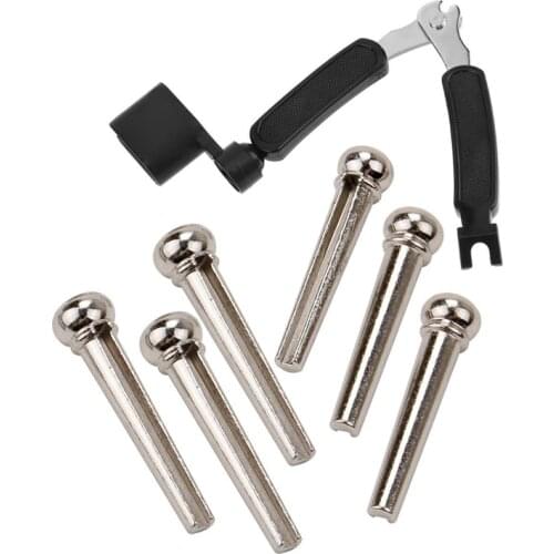 NEW-6x Acoustic Guitar Bridge String Nail Pins & 1x 3 in 1 Guitar Peg String Winder + String Pin Puller + String Cutter