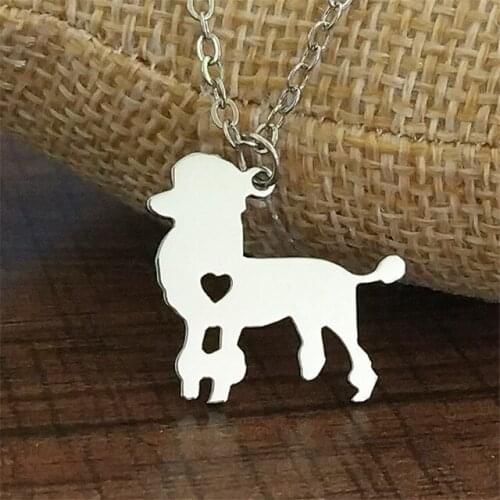 New Poodle Necklace Silver Color Stainless Steel Poodle Pendant Necklace Animal Dog Jewellery