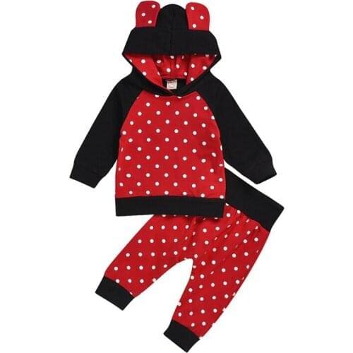 Autumn Spring Kids Clothes Baby Clothes Girl Outfits Long Sleeve Polka Dot Print Hoodie Sweatshirt+Pants Casual Costume Set
