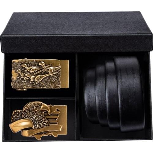 Famous Brand Belt Genuine Leather Belts For Men Automatic Buckle Cowskin Luxury Black Belt Men Strap Gift Box Set DiBanGu