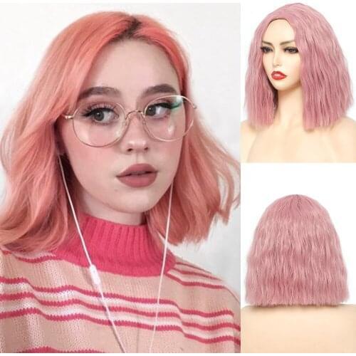 Pink Hair Synthetic Short Wave Wigs Cosplay Purple Ombre Colorful Wigs For Women Natural Lolita Synthetic Wig Heat Resistant