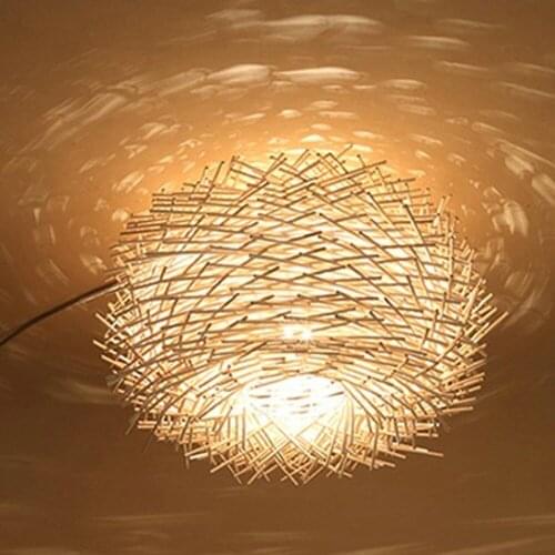 Nordic Hand-woven Cany Art Creative Lamp Wood Lamps Lighting E27 Novelty Nest Bird Cage Pendant Lights 257-N21 Free Shipping