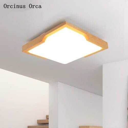 Nordic modern simple log LED ceiling lamp living room dining room bedroom Japanese creative personality square ceiling lamp