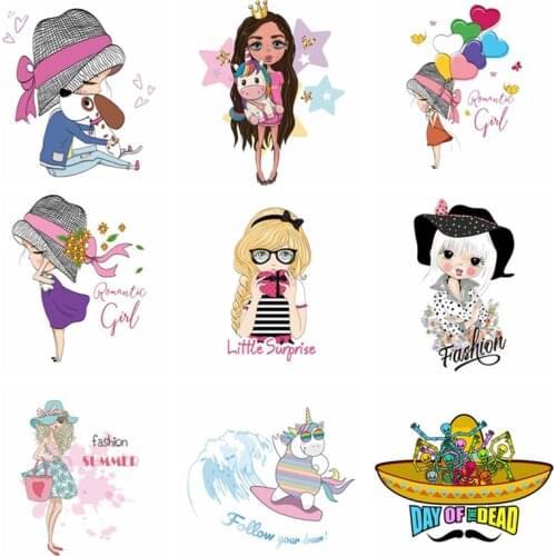 Lovely Girls Unicorn Stickers Patch Garment Stripe Level Washable Diy Thermal Transfer Clothing Stickers Iron-On Patches Badge