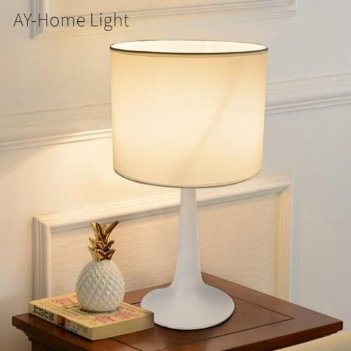 AY Home Light Modern Simple Bedroom Lamp White Black Home Table Lamp E27 Fabric Lamp Shade Iron Metal Holder Bedside Desk Lamp