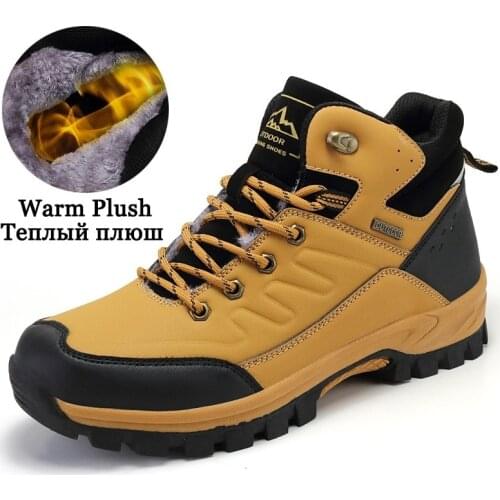 Outdoor Mens Ankle Sneakers Winter Men Snow Boots Warm Plush Fur Work Shoes Non Slip Rubber Boots Plus Size 46 45 Botas Hombre