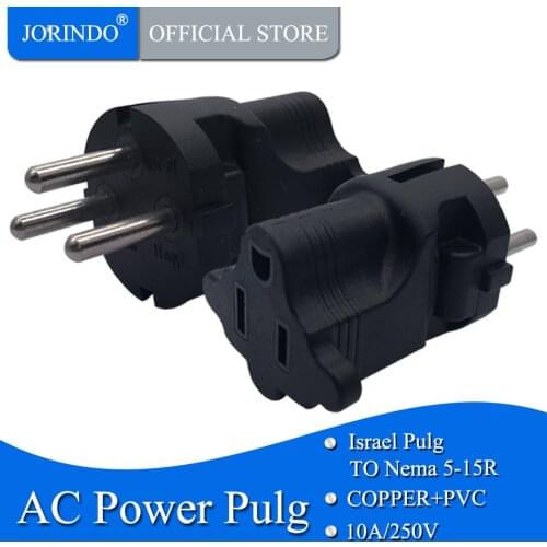 JORINDO Universal Copper 10A 250V US japan to Israel Egypt Pakistan adapter plug Type H TO NEMA 5-15R Travel converter plug