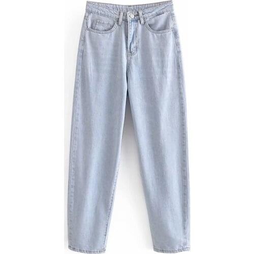 Wixra Women Streetwear Denim Pants Ladies Boyfriend Casual High Waist Light Blue Pockets Loose Jeans Autumn Spring