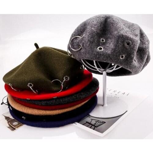 High fashion wool women winter autumn warm beret with eyelet ring wool hat LL180505