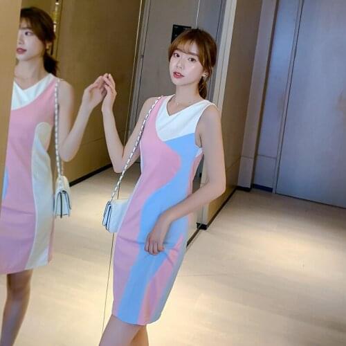 Plus Size Color Vest Office Ladies Dress Women Summer Korean Slim Sleeveless Dress Women Short Sexy Mini Dresses Womens 2xl
