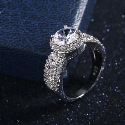 SUQI silver color Bridal Crystal Cubic Zirconia Inlay Engagement Wedding Ring for Women Shiny Jewelry Charming Accessories Gifts