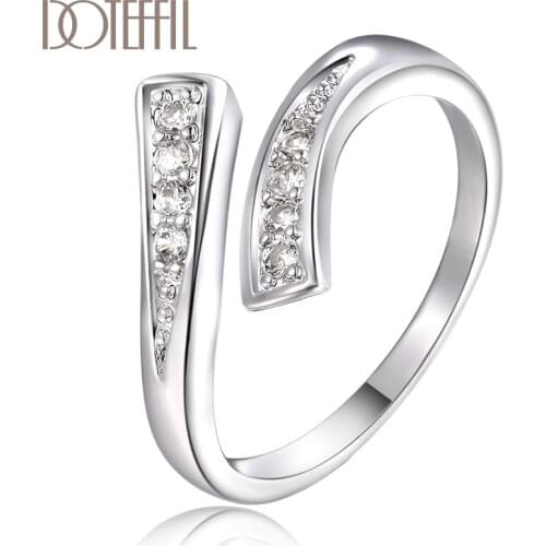 DOTEFFIL 925 Sterling Silver AAA Zircon Opening Ring For Women Fashion Wedding Engagement Party Charm Jewelry