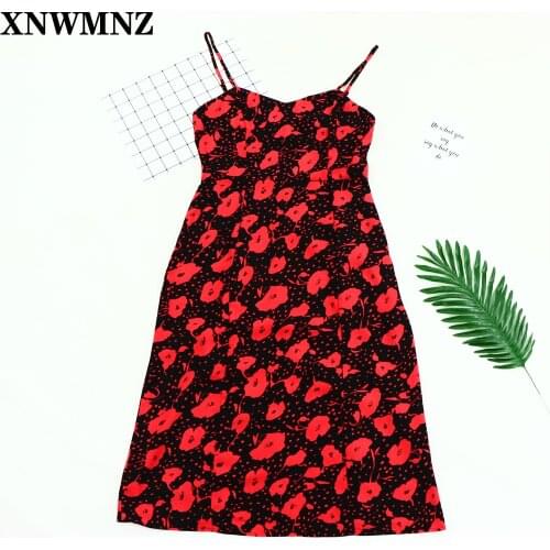 2020 vestidos verano sexys Chic spaghetti strap Women midi Dress France Red Floral Print vestidos Fashion Chiffon women Dresses