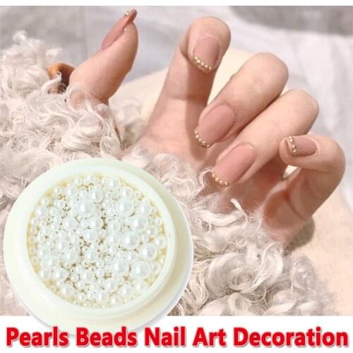 1Box Tiny Charm Nail Jewelry Mixed ABS 3D Imitation Pearls Round Nail Art Metal Beads Micro Nail Art DIY Decoration Makeup Tools