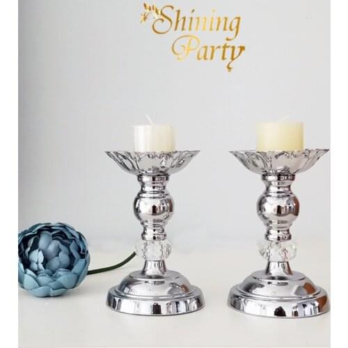 2Pcs/lot, K9 Crystal Metal Silver Candle Holder, Crystal Ornament Candle Stand, Wedding Party Christmas Home Bar Decoration